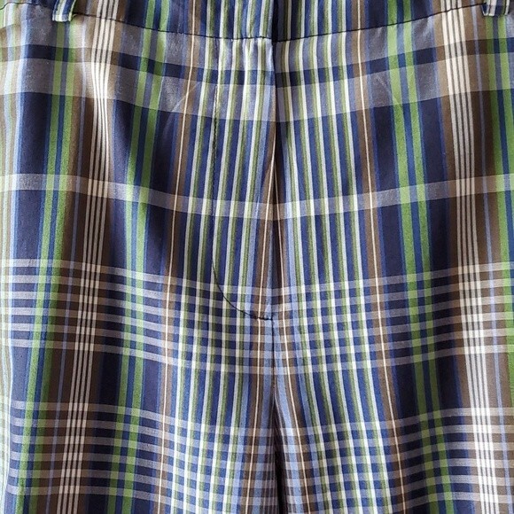 TALBOTS VINTAGE PLAID SILK COTTON BLEND PANTS HIGH RISE BLUE GREEN SIZE 6 FALL - Picture 4 of 9